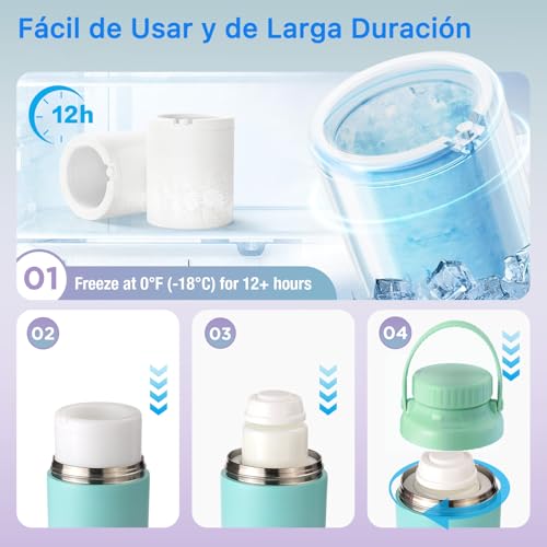 MOOWSKI Enfriador de Leche Materna Portatil 22OZ [Mantiene Fría por Más de 24 Horas] Termo para leche materna con 2 Botellas de 300ml, Sin BPA Botellas para Viajes y Exteriores - Enfriador de Leche Materna de Acero Inoxidable - Verde
