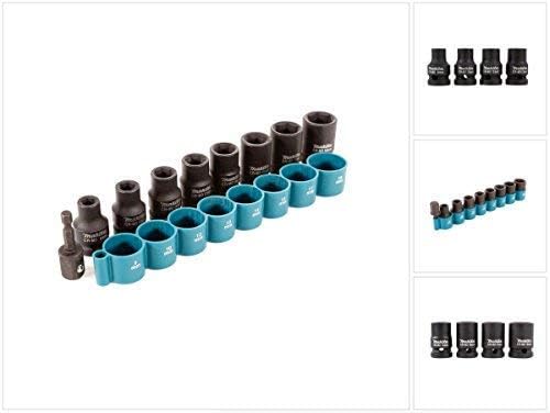 Makita B-54645 9 Piece Cr-Mo 1/2" Impact Socket Set including 1/4" Hex Adapter, Blue, SMALL