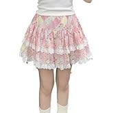Women's Kawaii Skirts 2000s Vintage Y2k Clothing Pink A line Slim Lolita Mini Lace Skirts Sweet High Waist