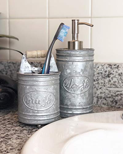 Autumn Alley Rustic Metal Hinged Toothbrush Holder | Adds Organization and Farmhouse Charm to Your Countertop (Galvanized Grey)