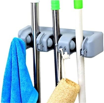 DGBC Wall Mounted Mop and Broom Holder, 3 position with 4 hooks garage storage Holds up to 7 Tools,Effortless Installation (Screws Included). (3 position 4 hooks)