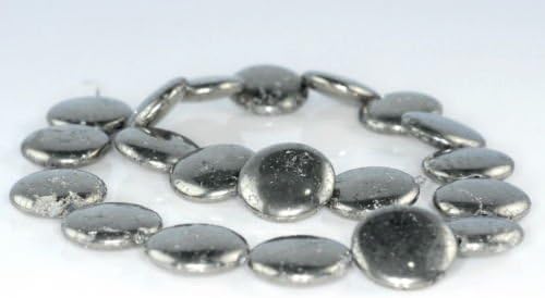 20MM Iron Pyrite Gemstone Flat Round Circle Loose Beads 6.5'',