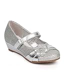 Little Angel DC35 Mix Media Glitter Flower Wedge Pump (Toddler/Little Girl/Big Girl) - Silver