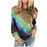 FEDULK Womens Blouse Gradient Tie Dye Print O Neck Long Sleeve T-Shirt Tops Plus Size S-5XL(Yellow, Medium)