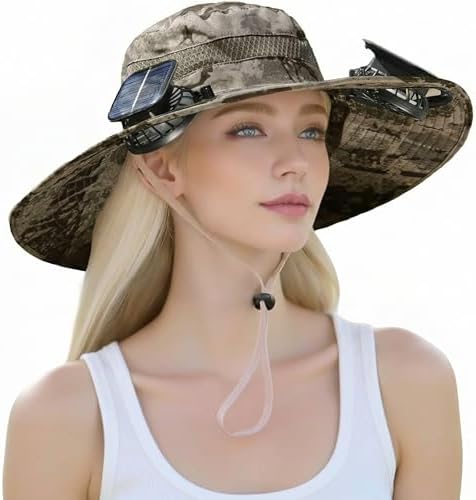 Mumucove Solar Fan Hat Wide Brim Visor Straw Beach Hat for  display picture 2