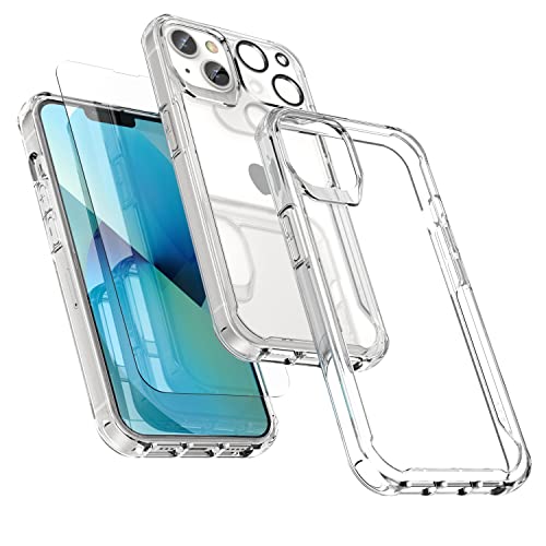 ORETECH Transparent Case for iPhone 13, with [2 x Tempered Glass and 1 x Camera Screen Protector] Soft TPU Silicone Bumper Case Anti-Shock, Anti-Scratch Case for iPhone 13, Clear