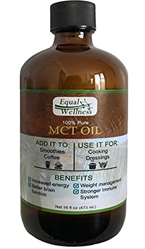 Equal Wellness pure MCT oil in 16 oz glass bottle. Made 100% from coconuts and great for keto diet.