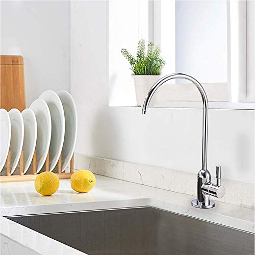 ESOW Kitchen Drinking Water Faucet, 100% Lead-Free Kitchen Water Filter Faucet Fits most Reverse Osmosis Units or Water Filtration System Non-Air Gap, Stainless Steel 304 Body Polished Chrome Finish