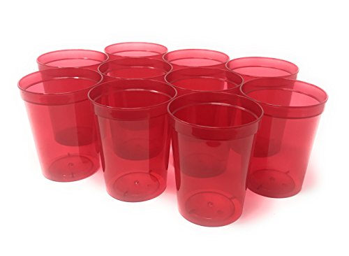 CSBD Stadium 16 oz. Plastic Cups, 10 Pack, Blank Reusable Drink Tumblers for Parties, Events, Marketing, Weddings, DIY Projects or BBQ Picnics, No BPA (Translucent Red)