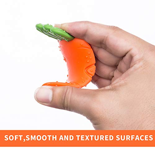 AmazingM Baby Teething Toys,Food Grade Silicone Carrot Teether Toy with Pacifier Clip Holder,BPA Free,Freezer Safe,Teething Egg for Infants and Toddlers