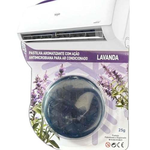 Pastilha Bactericida Aromatizante para Ar Condicionado Split – AROMA LAVANDA (25g) Higienizadora Ação Neutralizadora de odores Aroma Contínuo ELIMINA MAU CHEIRO
