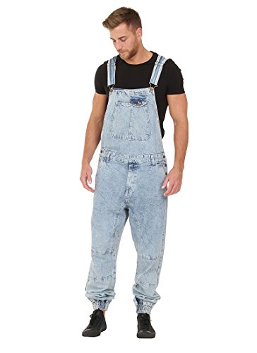 Mens Bib Overalls - Regular Fit Acid Wash Denim Bib Overalls Elasticated ankle