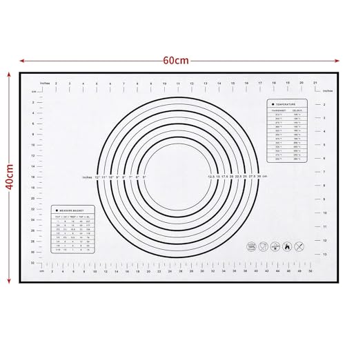 SAEIV Silicone Baking Mat Black, 60x40cm, Non-Slip Mat with Size Marks, Non-Stick Surface, Heat Resistant Kitchen Mat with 3 Scrapers