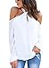 FARYSAYS Women's Long Sleeve Cold Shoulder Halter Knot Neck Shirt Blouse Tops White XX-Large