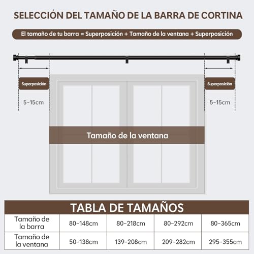 Gormena Curtain Pole Black 80-218 cm Curtain Rail Extendable Diameter 25 mm Ceiling Mounting Wall Mounting Heavy Metal for Living Room Bedroom Kitchen and Various Windows Easy Assembly