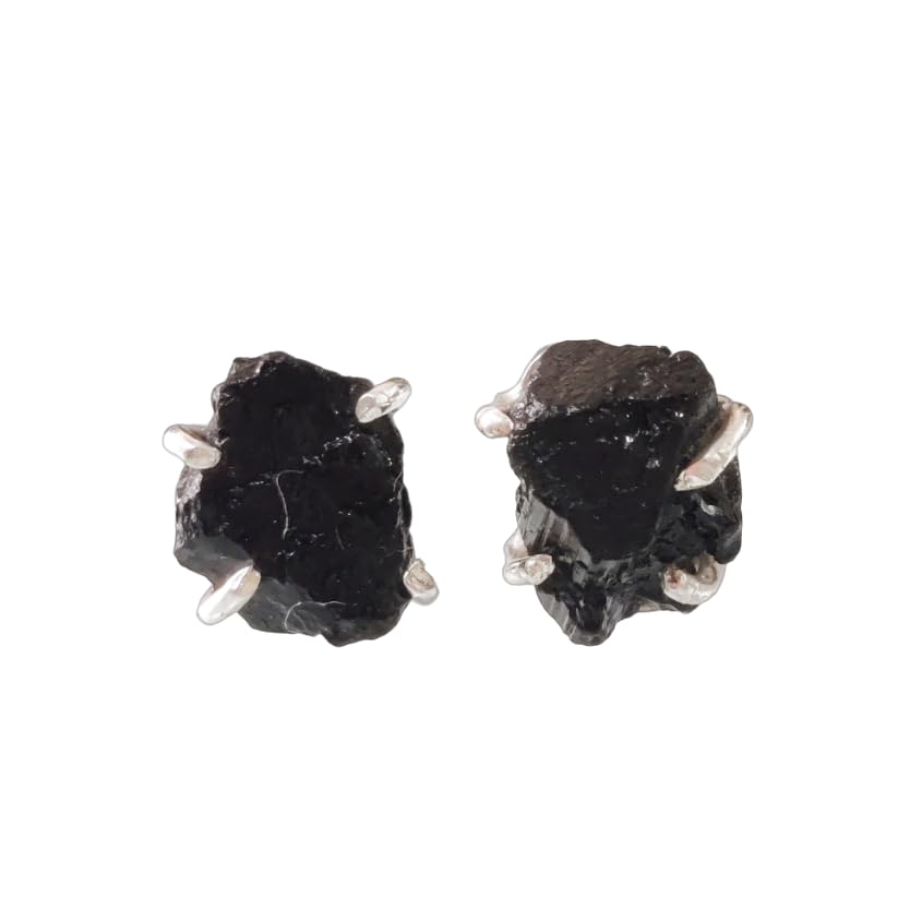 Photo 1 of Rough Black Tourmaline Stud Earring, Natural Black Tourmaline Earring, October Birthstone, Womens Earring, 925 Sterling Silver, Christmas, Thanksgiving, Mens Studs, Handmade Jewelry, Raw Studs Earring