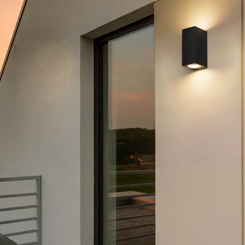 Klighten Pack of 4 Black Wall Light Outdoor Indoor Waterproof IP65 Modern Outdoor Wall Lamp Aluminium Square Outdoor Light Wall Up Down GU10 Socket Outdoor Wall Light without Bulb
