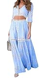FISACE Women's Naples Floral V Neck Half Sleeve Tie and Skirt Set Maxi Dress 2 Pieces