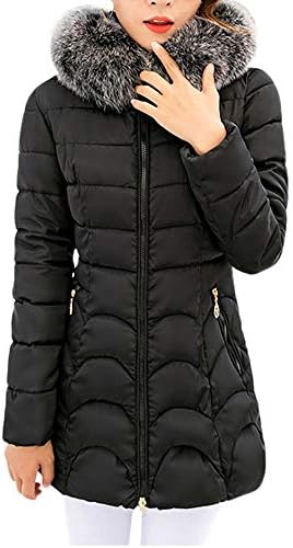Orangeskycn Women Thick Parka Cotton-Padded Jackets Pocket Fur Hooded Slim Fit Coats