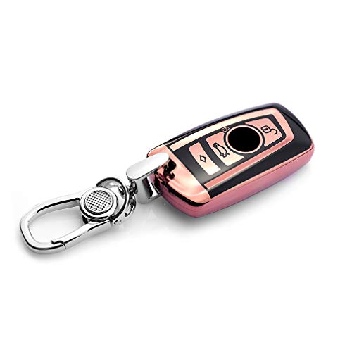 VANZAVANZU BMW Key Fob Cover, Soft TPU Smart Key Fob Case Holder Sleeve Car Key Chain fits BMW 1 3 4 5 6 7 Series BMW X3 X4 M2 M3 M4 M5 M6 (Pink)