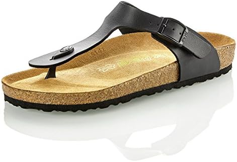 Footbed Flip-flops Sandals Thong Cork Sole Comfortable Slides With Arch Support for Women by Devo (7 B(M) US, Black)