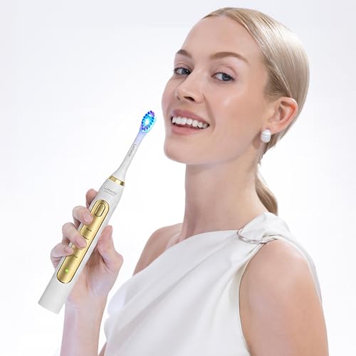 DermRays Lumenic Toothbrush, The Dual-Light & 3D-Oscillo System Electric Toothbrush, USB Rechargeable Sonic Toothbrush (Gold)