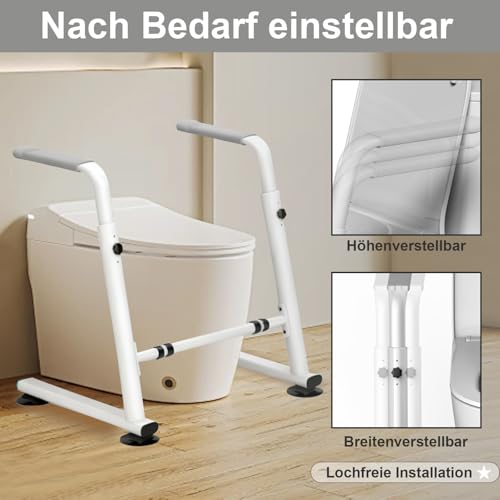 Heuffe Height Adjustable Toilet Raise Aid - Safety Frame with Armrests for Elderly/Disabled People - Toilet Support Handle without Drilling