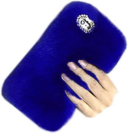 Auroralove iPhone 8 Plus Rabbit Fur Hair Case,iPhone 7 Plus Winter Warm Case, Luxury Soft Cute Flurry Cover with Bling Diamond Butterfly for iPhone 7 Plus/8 Plus 5.5 (Blue)