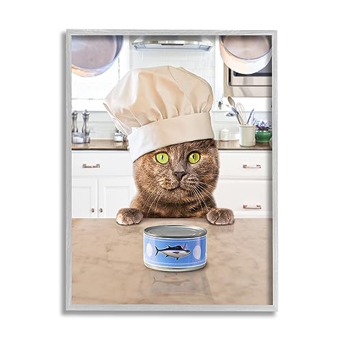 Stupell Industries Cat Chef & Tuna Can Gray Framed Giclee Art Design by Michael…