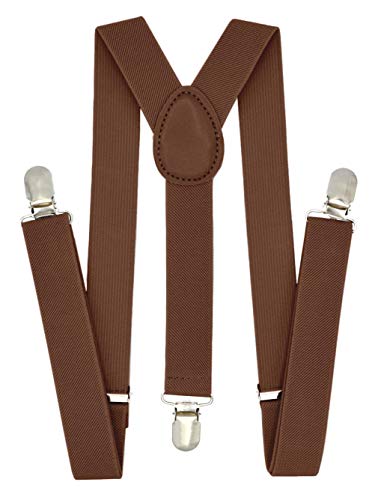 Trilece Kids Boys Suspenders - Girls Toddler Baby - Adjustable Elastic Y Back and Strong Clips - Various Solid Colors (Brown)