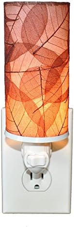 Eangee Home Design Cylinder Night Light Burgundy Shade Made from Real Banyan Leaves 3 Inches Length x 3 Inches Width x 7 Inches Height (624 bu)