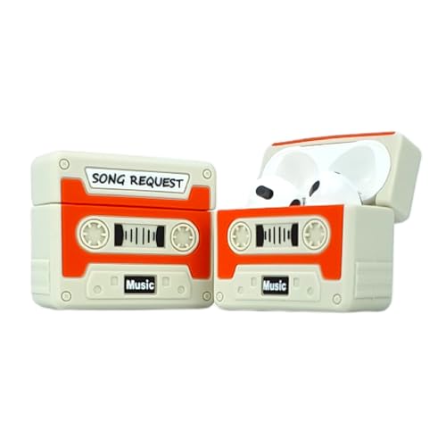 Capa Protetora Nerdcase Compatível com AirPods 4, Fita Cassete, Bege e Laranja