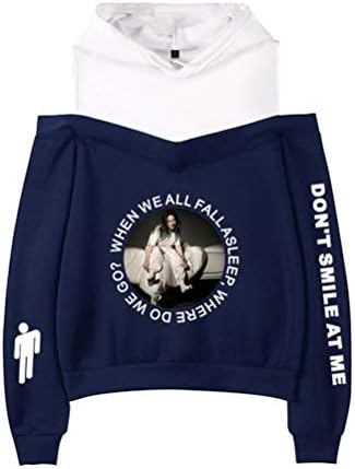 WFANX Hoodie Sweatshirts Billie Eilish Off-The-Shoulder Pullover Jumper Pullover Hoodie Pullover Fashion Long Sleeve Sweatshirt Novelty Men's and women4-L