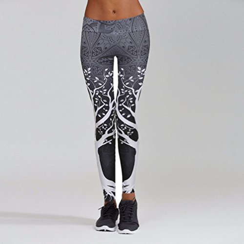 kaifongfu Women Yoga Pants,Women Printed Sports Pants Yoga Workout Gym Fitness Exercise Athletic Pants (L, Gray) - Thumbnail 2