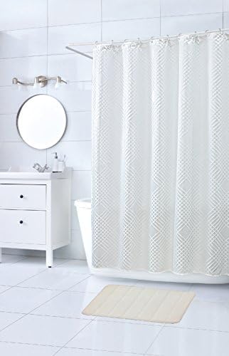 SkyMoving Luxury Style 14-Piece Bathroom Accessory Set: 1 Bath Mat 18L x 28W, Shower Curtain 70W x 70L & 12 Shower Curtain Rings (White)