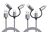 Digital Ant Twin-Pack 5 Feet Nylon Braided USB C + Lightning + Micro USB 3 in 1 Charging Cable for Android and Apple Product(5 Feet-Grey)