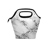 Naanle Marble Insulated Zipper Lunch Bag Cooler Tote Bag for Adult Teen Men Women, Black and White Marble Lunch Boxes Lunchboxes Meal Prep Handbag