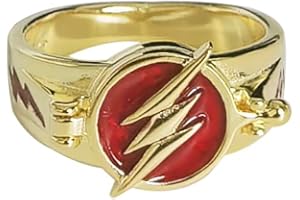 parelegzo 925 Sterling Silver The Flash Season Cosplay 18K Gold Flash Ring Flip cover Men Boy Gift Jewelry
