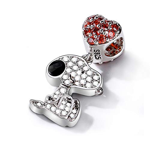 GNOCE Dog Pendant Charms with Heart Sterling Silver Live in The Present Charm Bead with Cubic Zirconia Fit Bracelet/Necklace Jewelry Gift for Women Mens (1)