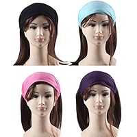 Yoga Headband with Multi Style for Sports Fashion or Travel Pack of 4 (Black Pink Blue Purple)