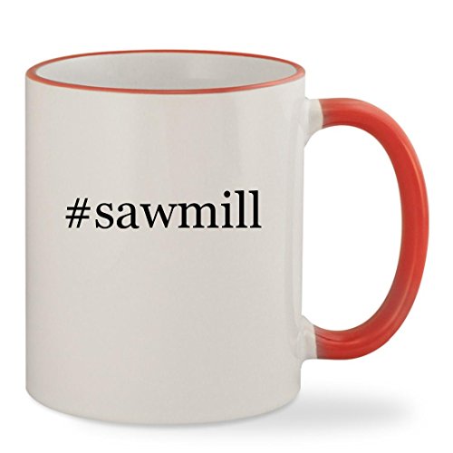 #sawmill - 11oz Hashtag Colored Rim & Handle Sturdy Ceramic Coffee Cup Mug, Red