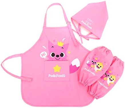 Artgrown Pinkfong Kid's Apron, Arm Sleeves, Headscarf for Cooking Drawing (Pink)
