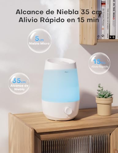 Humidificador, humidificador de óleos essenciais de 2,5L, 250 ml/h, difusor de óleos essenciais de 25H, desligamento automático, 25 dB silencioso para bebés e plantas, branco