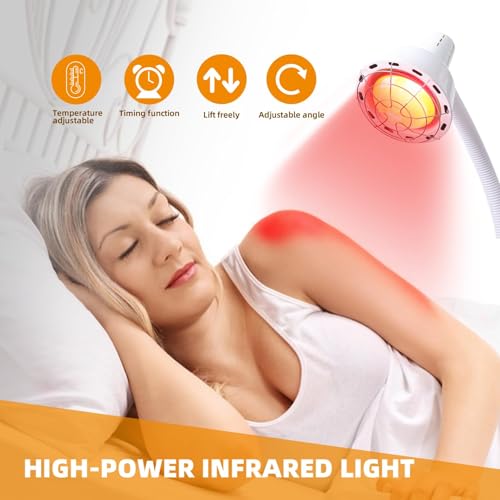 LBOYLOVE® Infrared Light Therapy 275W Red Near Infrared Heat Lamp for Body or Pain Therapy Device, Adjustable Red Light Standing Lamp Set with Timer and Adjustable Height Stand