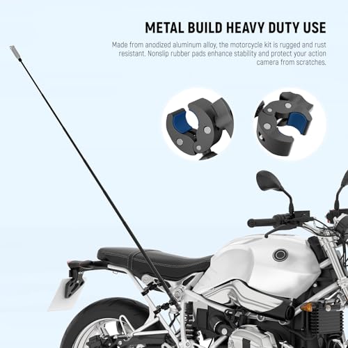 NEEWER BASICS Motorcycle Mount Accessories Kit, Invisible Selfie Stick, Bike Handlebar Mount, Compatible with Insta360 DJI OSMO 360 Pocket 3 Action Cam for POV Video Recording, GP-32