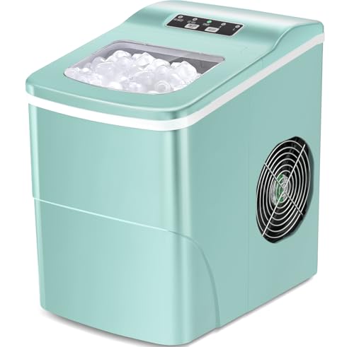 R.W.FLAME Countertop Ice Maker 9 Bullet Ice Cubes in 6 Mins, 26lbs/24Hrs, Ice Maker Machine with Self-Cleaning, Basket and Scoop for Home Office Kitchen Bar Party, Green