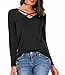 CPOKRTWSO Women's Casual Long Sleeve T-Shirt Blouse Criss Cross V-Neck Tees Tops Black M