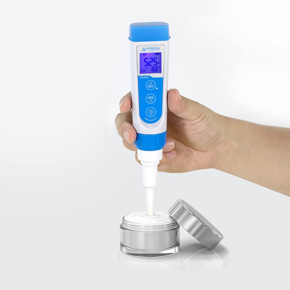 Apera Instruments Premium-Series PH60S Food pH Pocket Tester Kit, Swiss Spear pH Electrode, ±0.01 pH Accuracy, -2.00-16.00 pH Range (AI313)