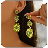 Boho Western Cowgirl Earrings Vintage Statement Gold Silver Turquoise Dangle Earrings Western Jewelry Country Concert Outfits Accessories for Women