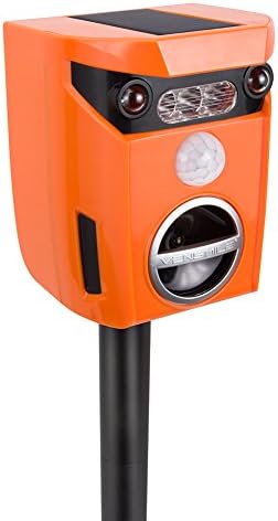 VENSMILE Ultrasonic Solar Cat Repellent, Smart Motion Activated Outdoor Dog Wide Animals Repeller Deterrent, with Flashing LED Light, Scare Away Raccoon Deer Birds and Waterproof